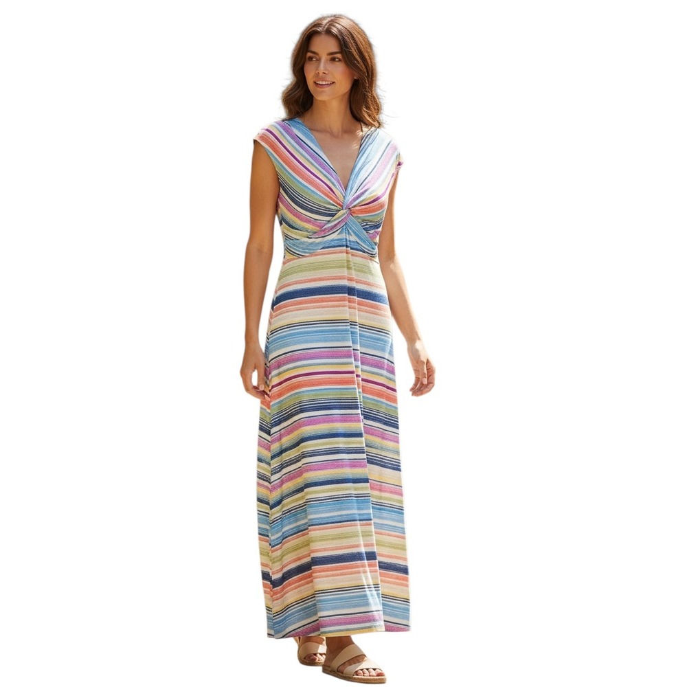 Chico Womens Multicolor Striped‎ Twist Front Sleeveless Maxi Dress 8/10